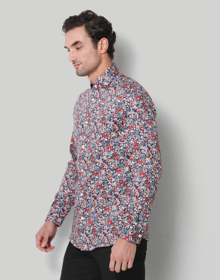 Red Printed Full Sleeves Shirt