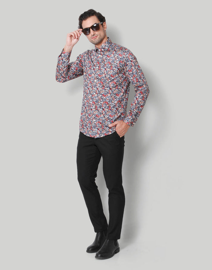 Red Printed Full Sleeves Shirt