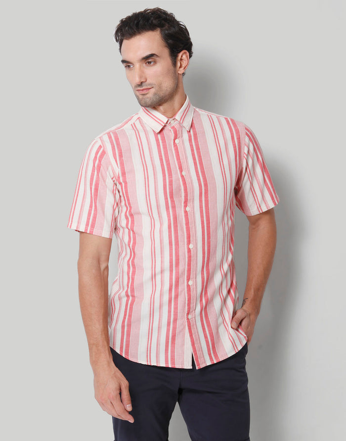 Red Striped Short Sleeves Shirt