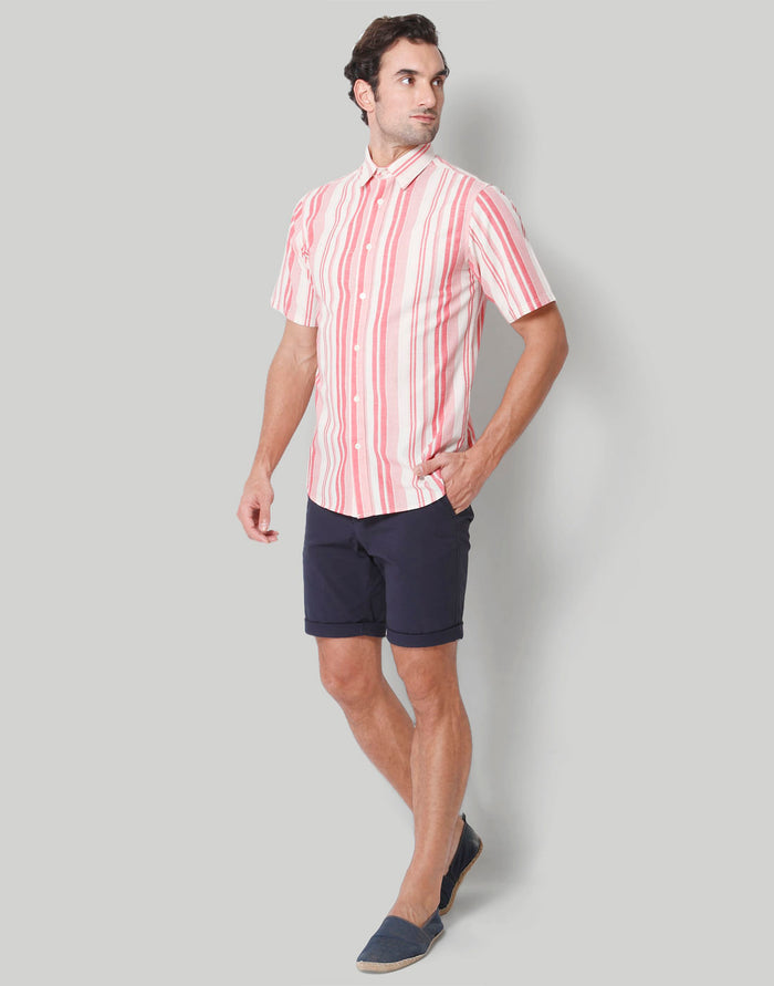 Red Striped Short Sleeves Shirt