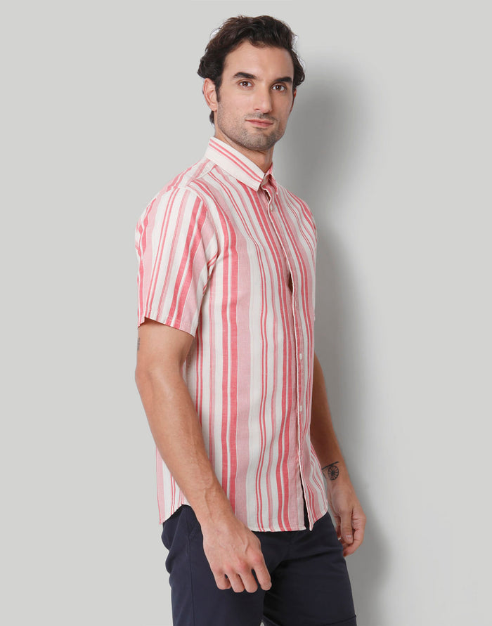 Red Striped Short Sleeves Shirt