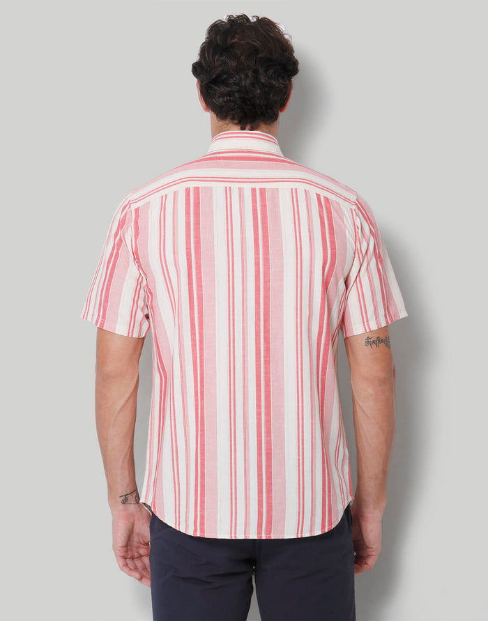 Red Striped Short Sleeves Shirt