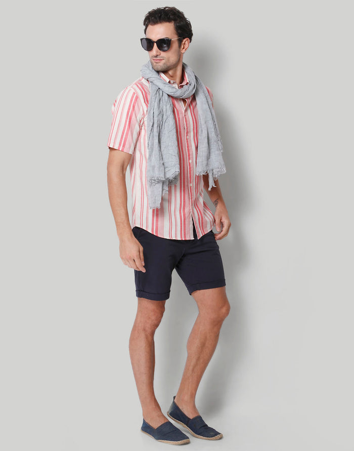 Red Striped Short Sleeves Shirt