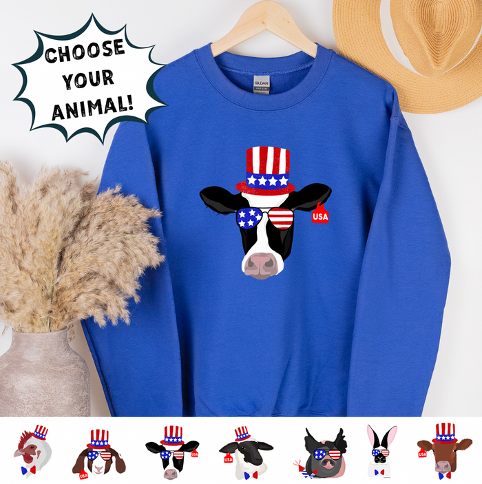 Red, White, and Blue Animals-CHOOSE YOUR ANIMAL– Crewneck