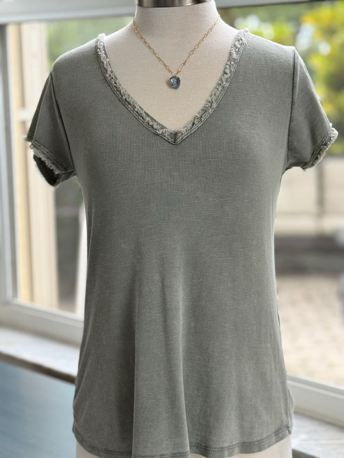 Reece Raw Edge Top in olive