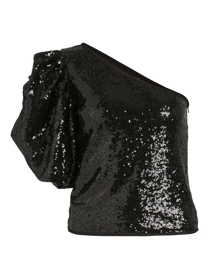 RENA ONE SHOULDER SEQUIN TOP (BLACK)