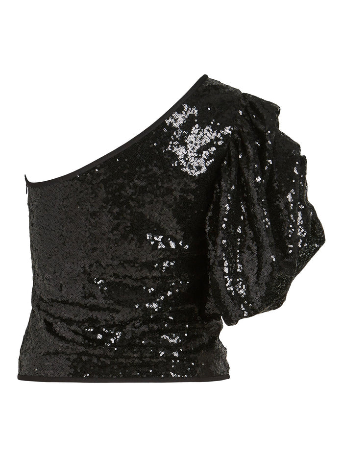 RENA ONE SHOULDER SEQUIN TOP (BLACK)
