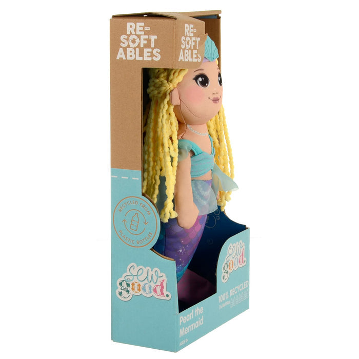 Pearl the Mermaid Re-softables fabric doll with blonde hair in card packaging