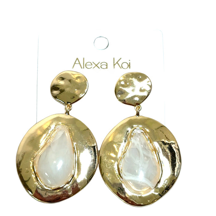 Round gold earrings with a polished circular design and a gemstone center detail.