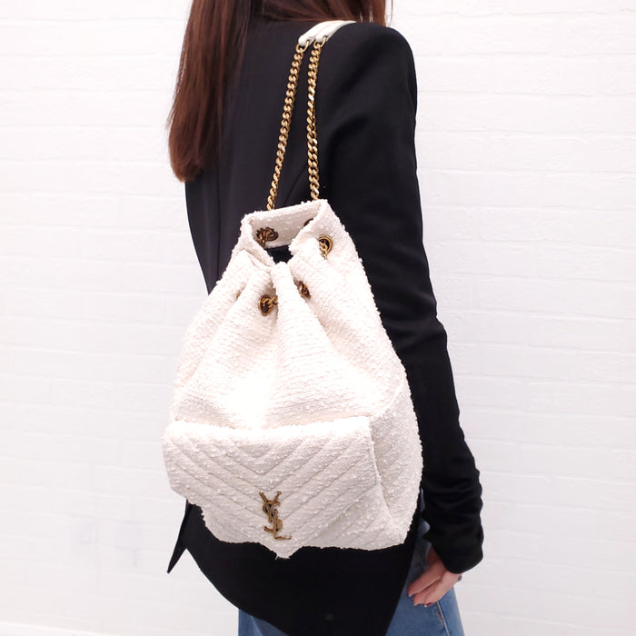 SAINT LAURENT CREAM TWEED BOUCLE BACKPACK