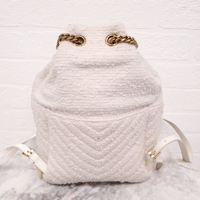 SAINT LAURENT CREAM TWEED BOUCLE BACKPACK