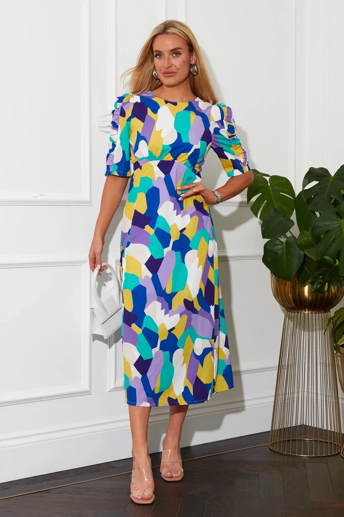 Samira Frill Sleeve Midi Dress (Lilac)