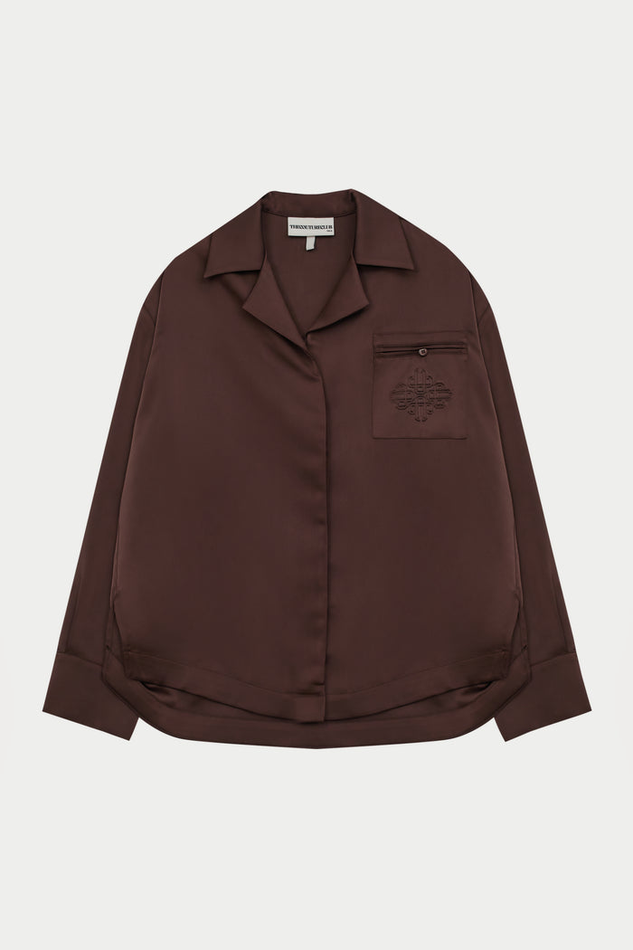 SATIN TAILORED RELAXED SHIRT - DEEP CHOCOLATE