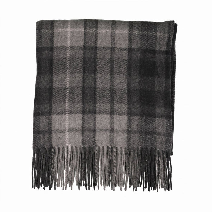 Scottish Highland Tartan Wool Blend Blanket Throw - BUCHANAN GREY - Heritage Of Scotland -