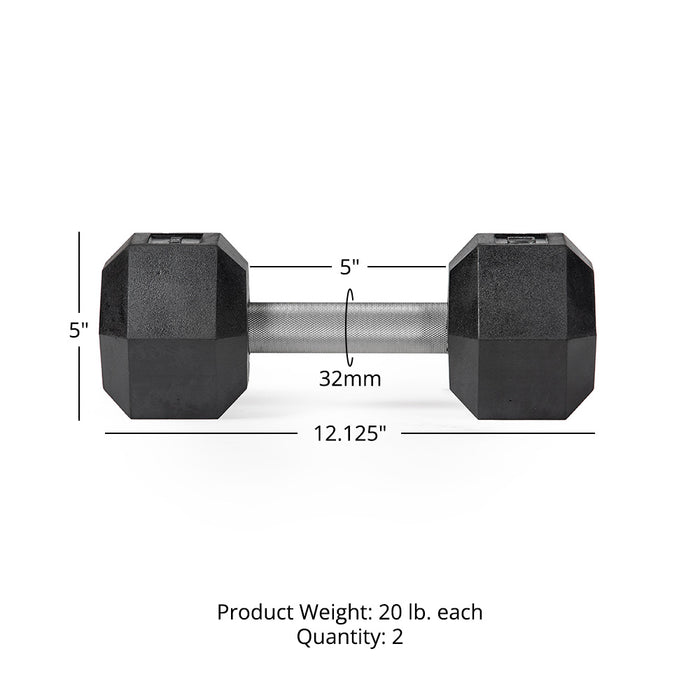 20 LB Straight Stainless Steel Hex Dumbbells