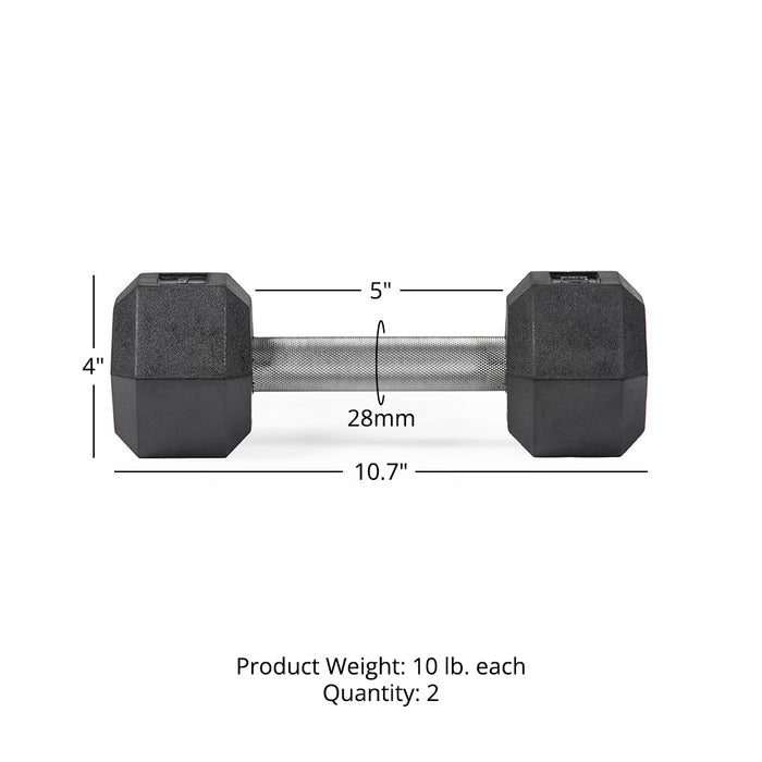10 LB Straight Stainless Steel Hex Dumbbells