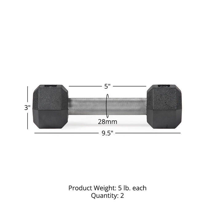 5 LB Straight Stainless Steel Hex Dumbbells