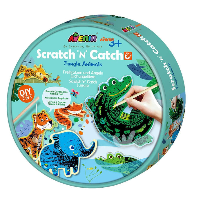 Scratch n Catch Jungle Animals Fishing game in a round box