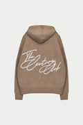 SCRIPT LOGO GRAPHIC KNITTED HOODIE - BEIGE