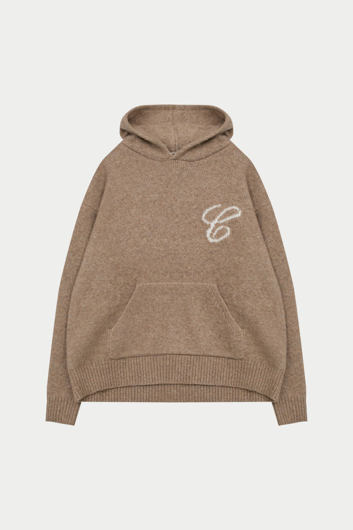 SCRIPT LOGO GRAPHIC KNITTED HOODIE - BEIGE