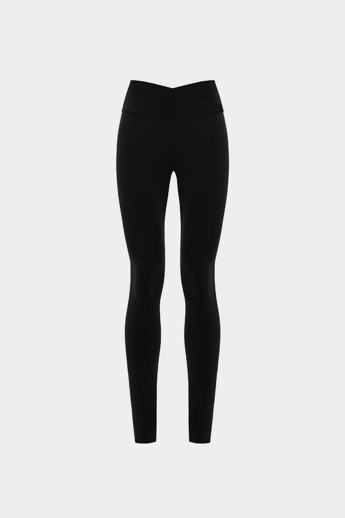 SCULPTING STRETCH CROSSOVER WAISTBAND LEGGINGS - BLACK
