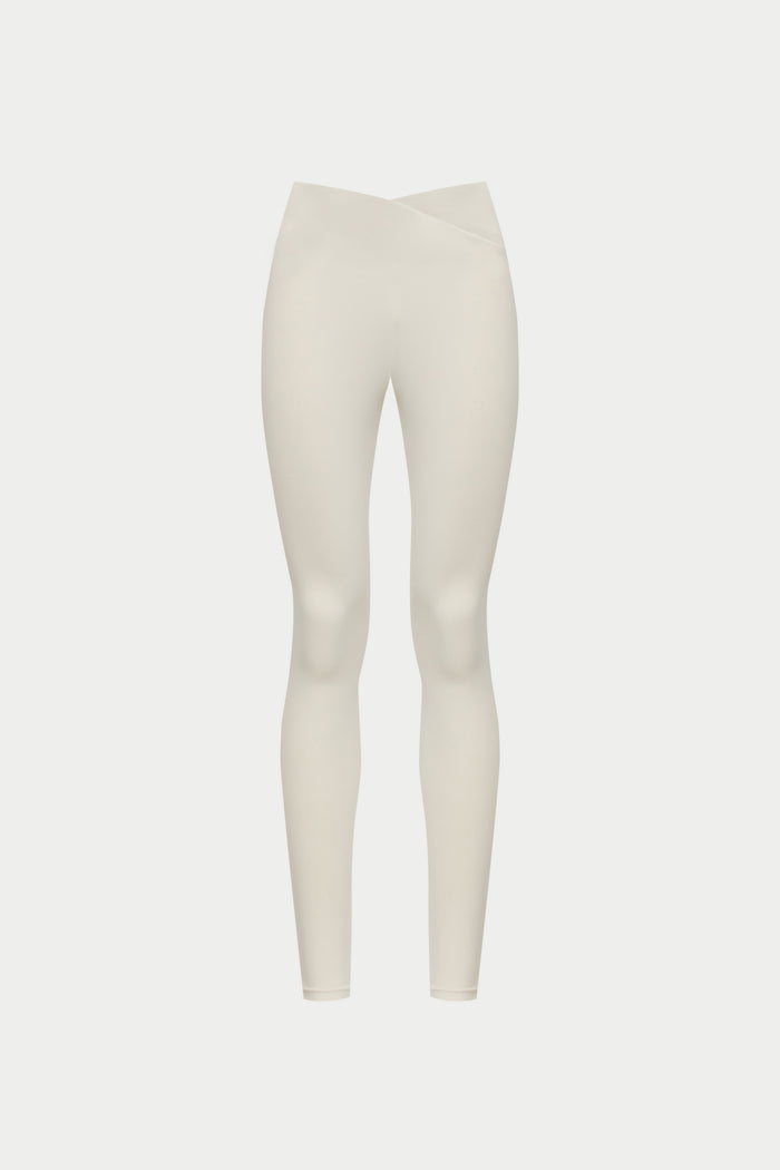 SCULPTING STRETCH CROSSOVER WAISTBAND LEGGINGS - BONE