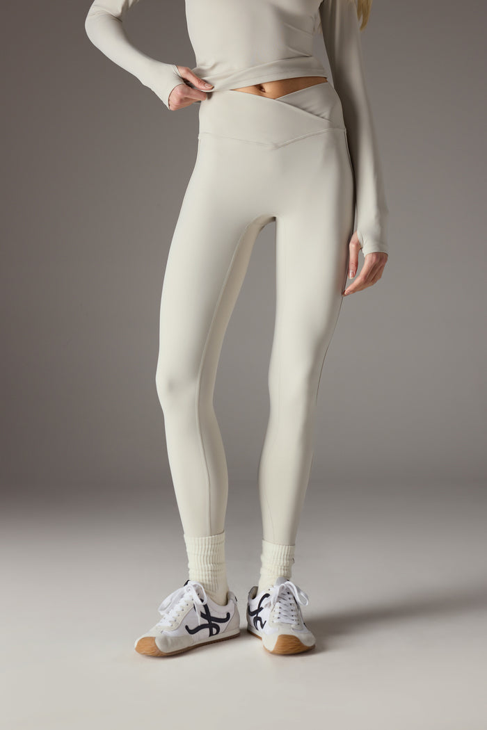 SCULPTING STRETCH CROSSOVER WAISTBAND LEGGINGS - BONE