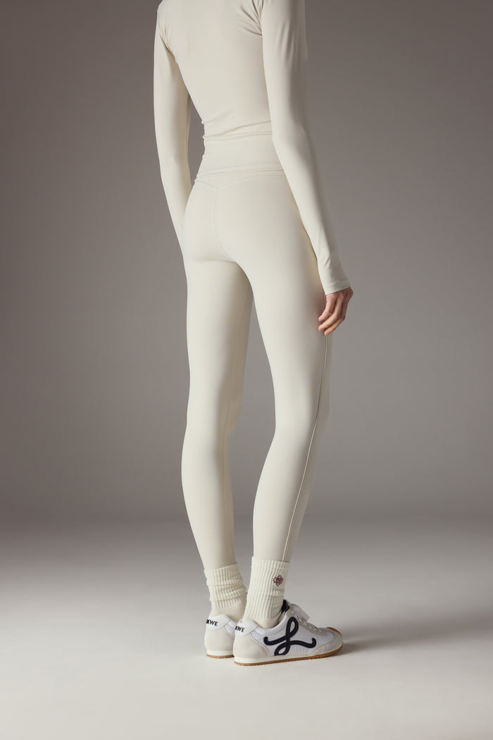 SCULPTING STRETCH CROSSOVER WAISTBAND LEGGINGS - BONE
