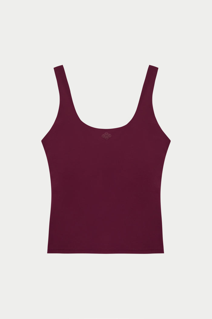 SCULPTING STRETCH SCOOP NECK SPORTS TOP - BURGUNDY