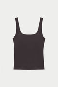 SCULPTING STRETCH SCOOP NECK SPORTS TOP - CHOCOLATE