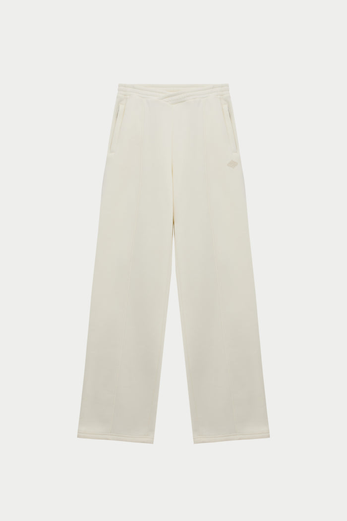 SEAM DETAIL CROSSOVER WAISTBAND JOGGERS - OFF WHITE