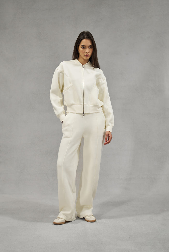 SEAM DETAIL CROSSOVER WAISTBAND JOGGERS - OFF WHITE