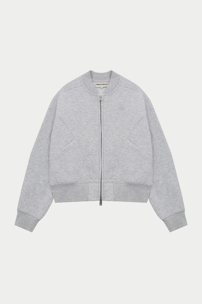 SEAM DETAIL OVERSIZED ZIP THROUGH BOMBER - GREY MARL