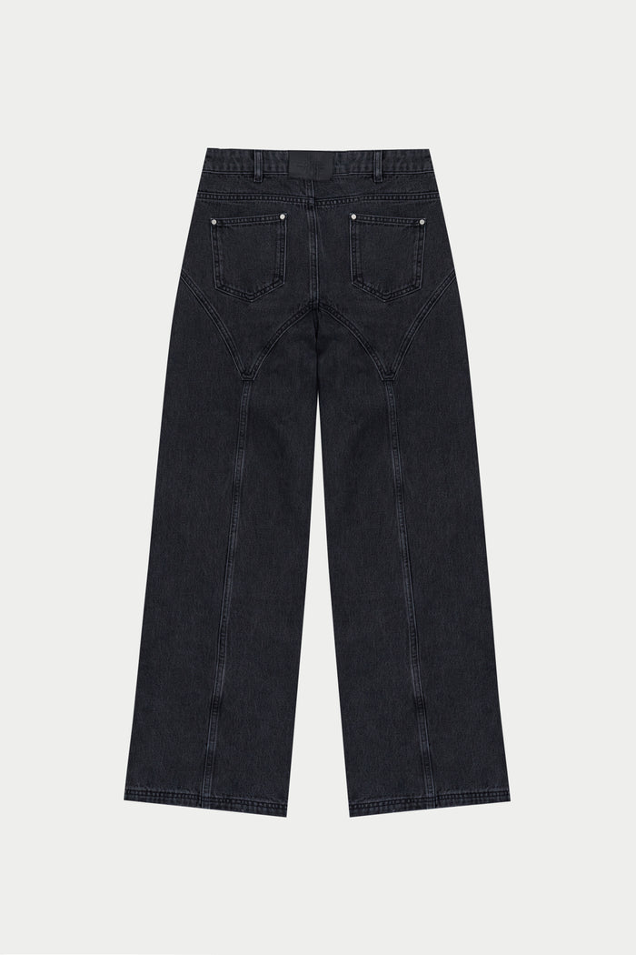 SEAM DETAIL WASHED JEANS - BLACK WASH