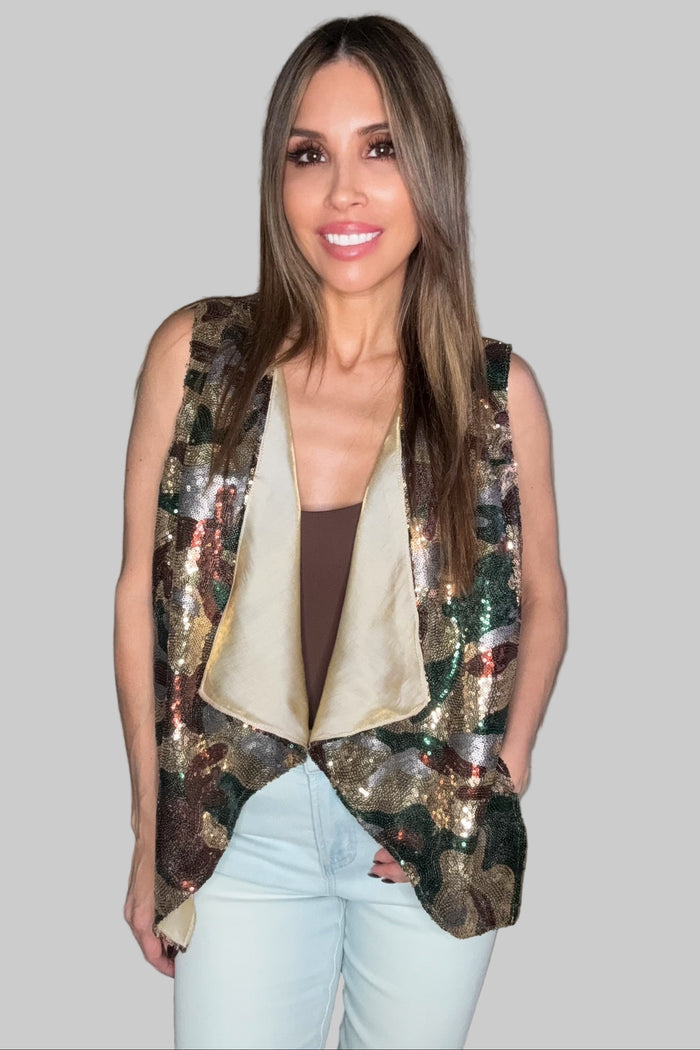 Style the Sequin Camo Vest exclusively at Born To Glam