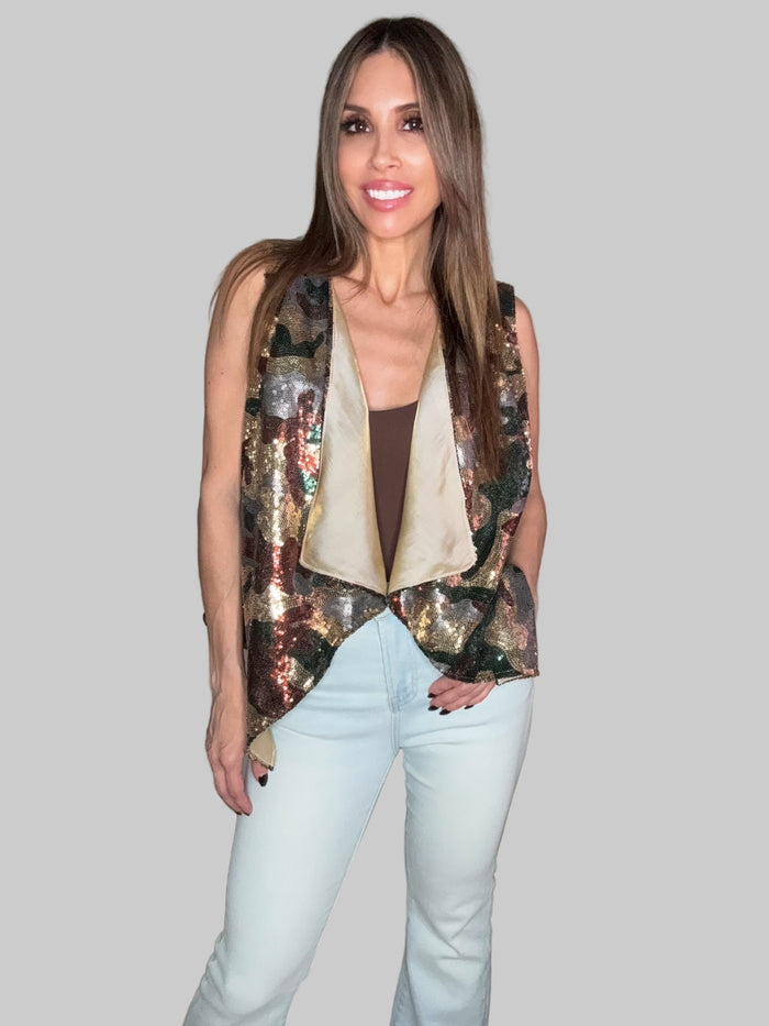 Style the Sequin Camo Vest exclusively at Born To Glam