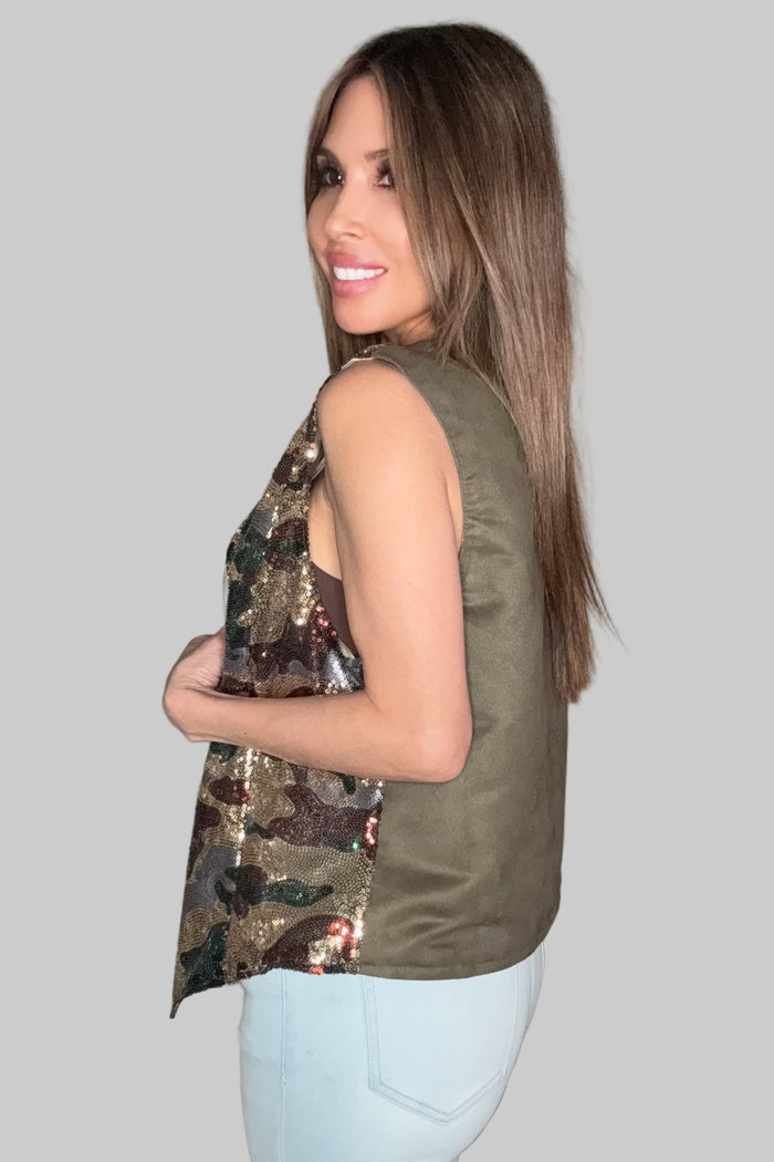 Style the Sequin Camo Vest exclusively at Born To Glam