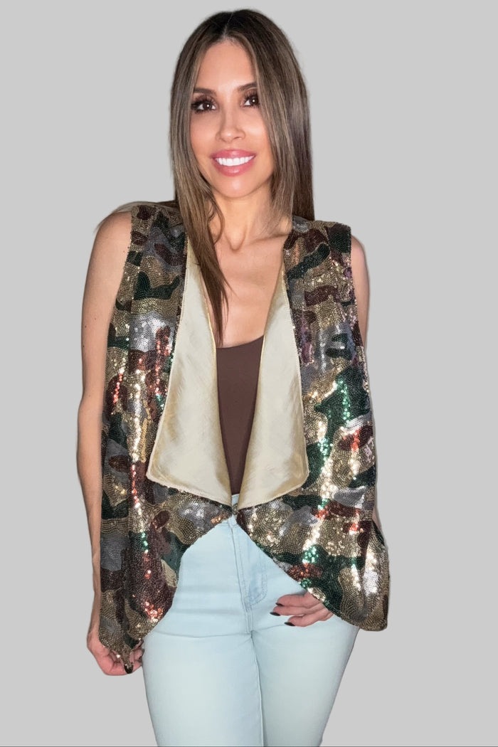 Style the Sequin Camo Vest exclusively at Born To Glam