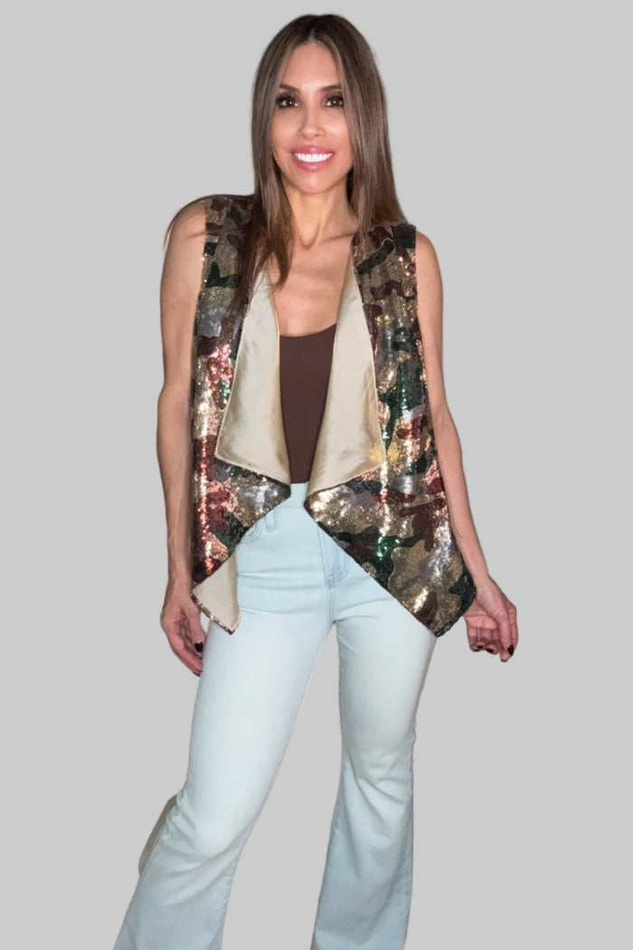 Style the Sequin Camo Vest exclusively at Born To Glam