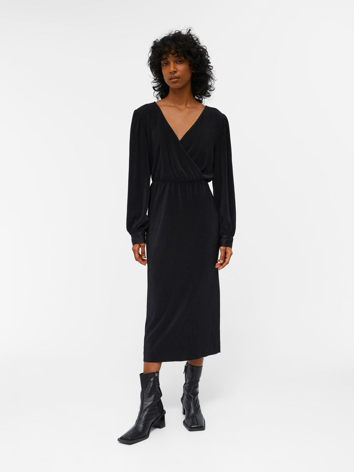 SHILA L/S PLISSE DRESS (BLACK)