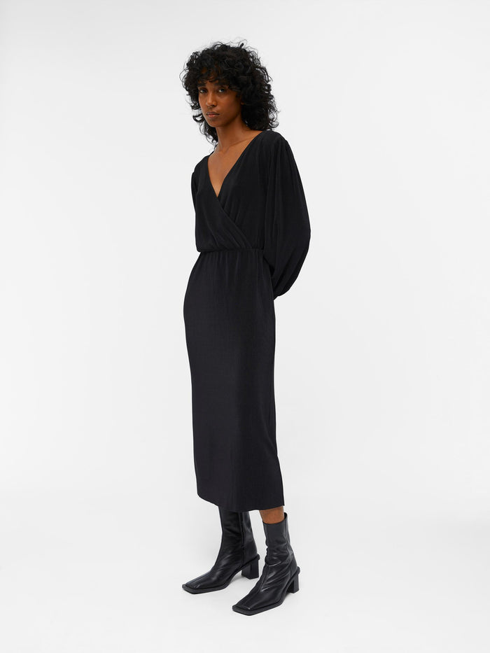 SHILA L/S PLISSE DRESS (BLACK)