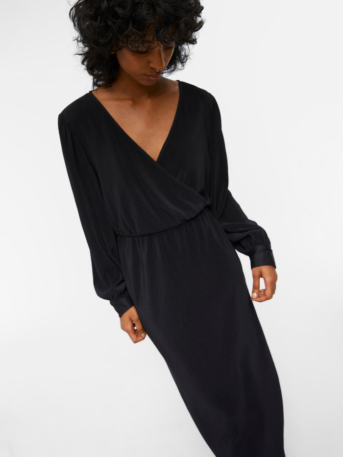 SHILA L/S PLISSE DRESS (BLACK)