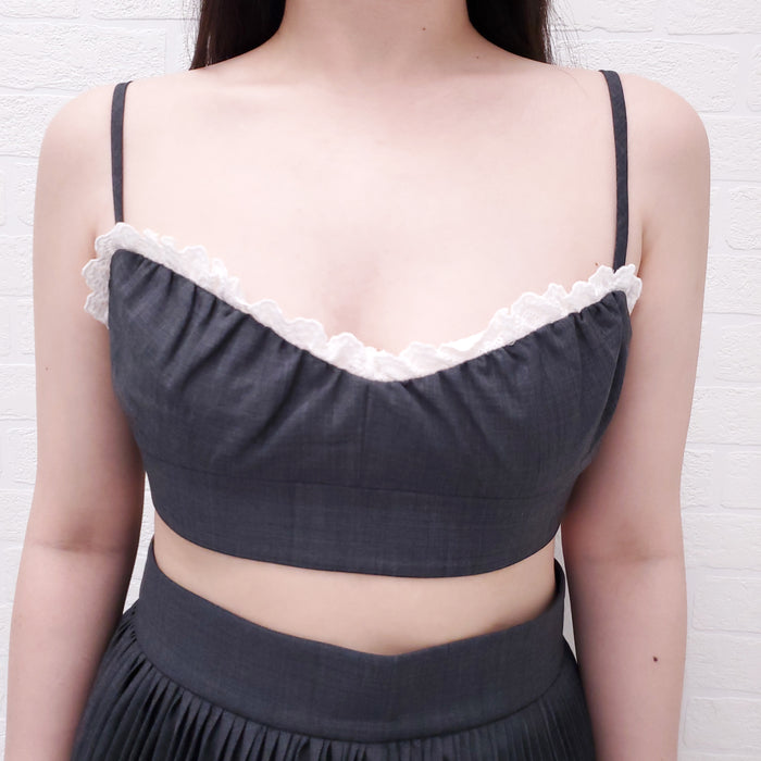 SHUSHU/TONG GREY PLEATED SKIRT SET WITH MATCHING BRALET- SIZE 6 (UK 12)
