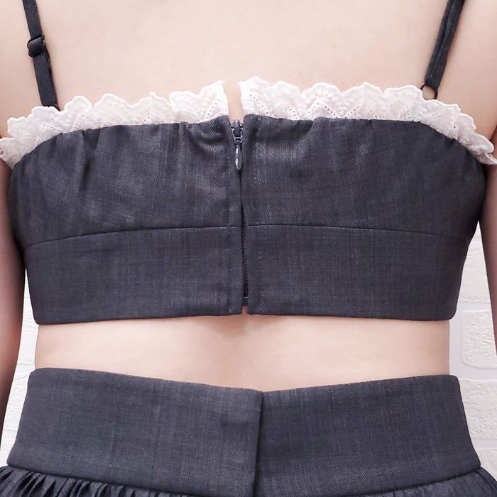 SHUSHU/TONG GREY PLEATED SKIRT SET WITH MATCHING BRALET- SIZE 6 (UK 12)