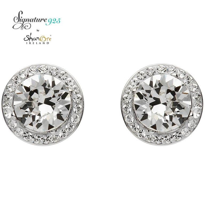 Signature 925 Collecton Round Halo Silver Earrings