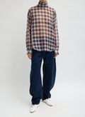 SILK COTTON PLAID FUNNEL NECK SHIRT