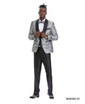 Silver / Black Shawl Collar Paisley Mens-suit - Giorgio's Menswear