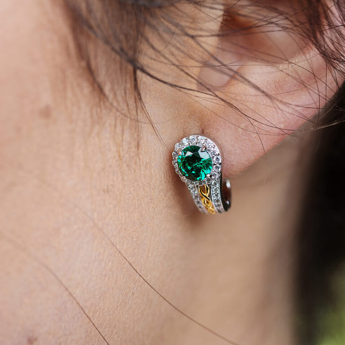 Sterling Silver Green Cz Halo Hoop Earrings - Skellig Gift Store