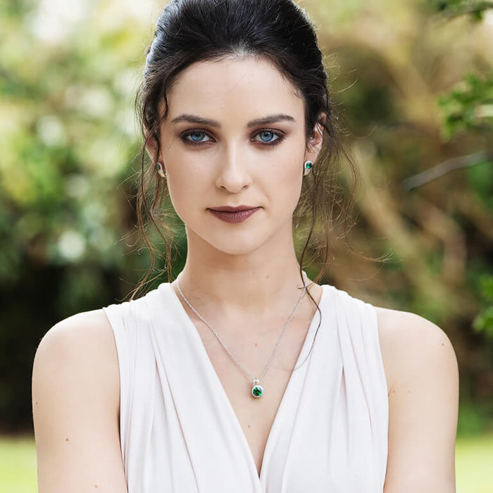 Silver Green CZ Halo Necklace - Skellig Gift Store