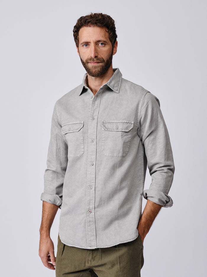 Aubin Pale Grey Sorrel Linen Blend Shirt | Linen Shirt